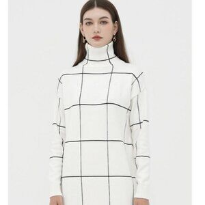 Chicwish Warm Welcome Grid Turtleneck Sweater Dress - M